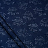 Premium Dark Blue Elephant Printed Discharge Fabric