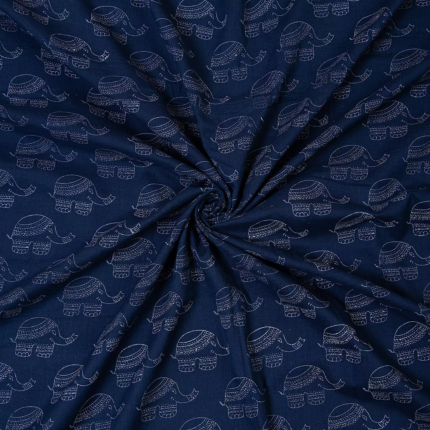 Premium Dark Blue Elephant Printed Discharge Fabric