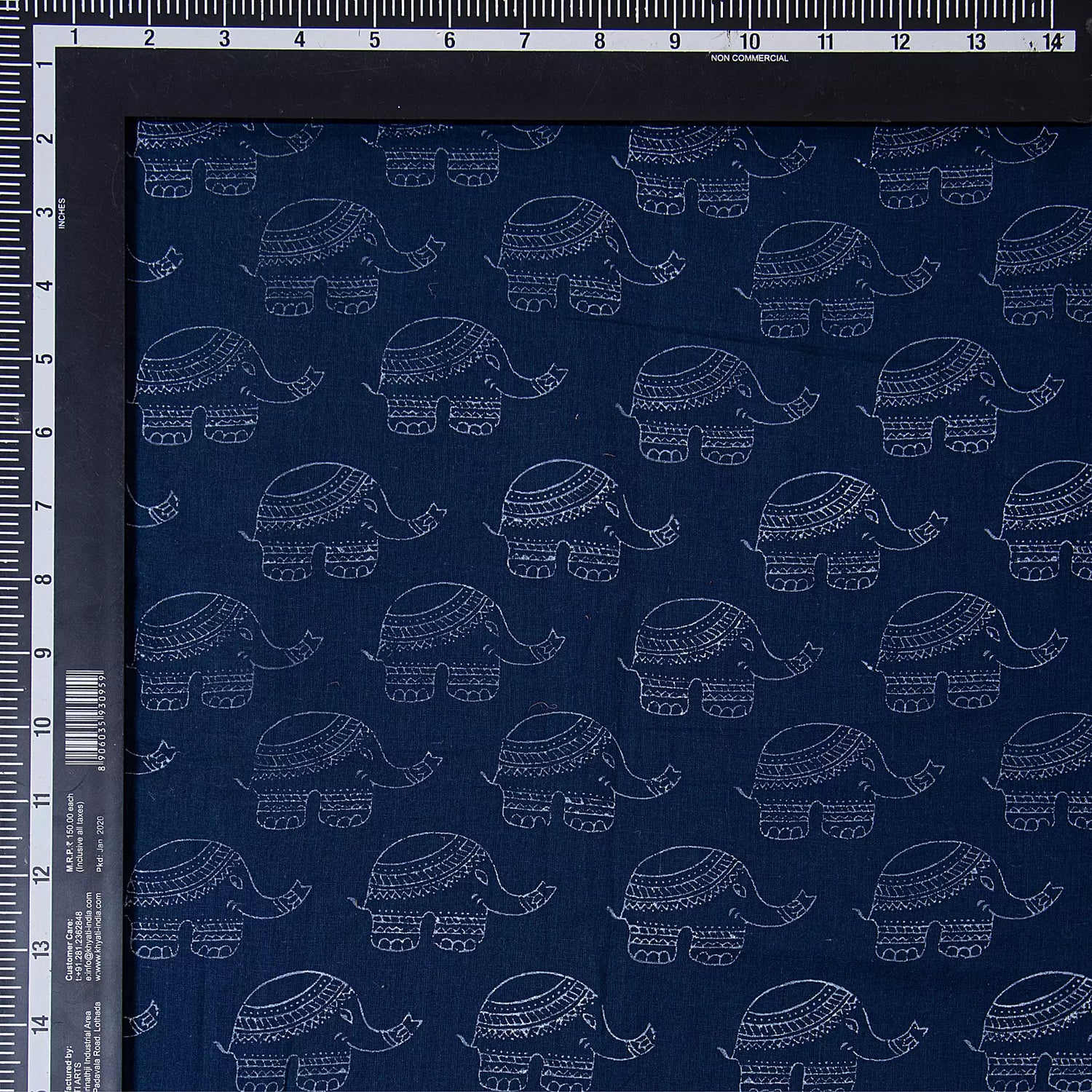 Premium Dark Blue Elephant Printed Discharge Fabric