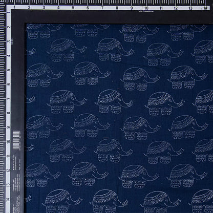 Premium Dark Blue Elephant Printed Discharge Fabric