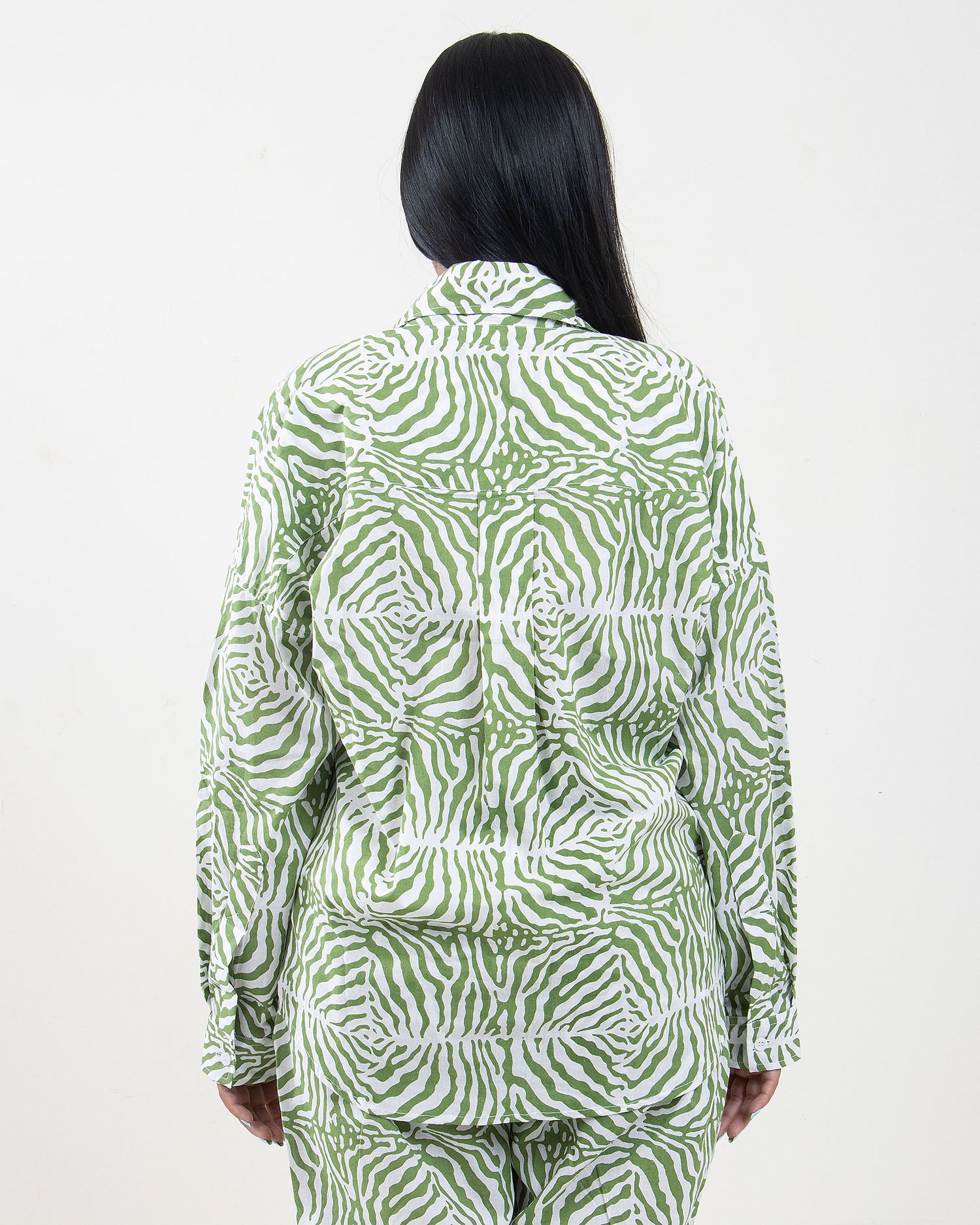 Hand Printed Green Light Cotton Cord Set for ladies