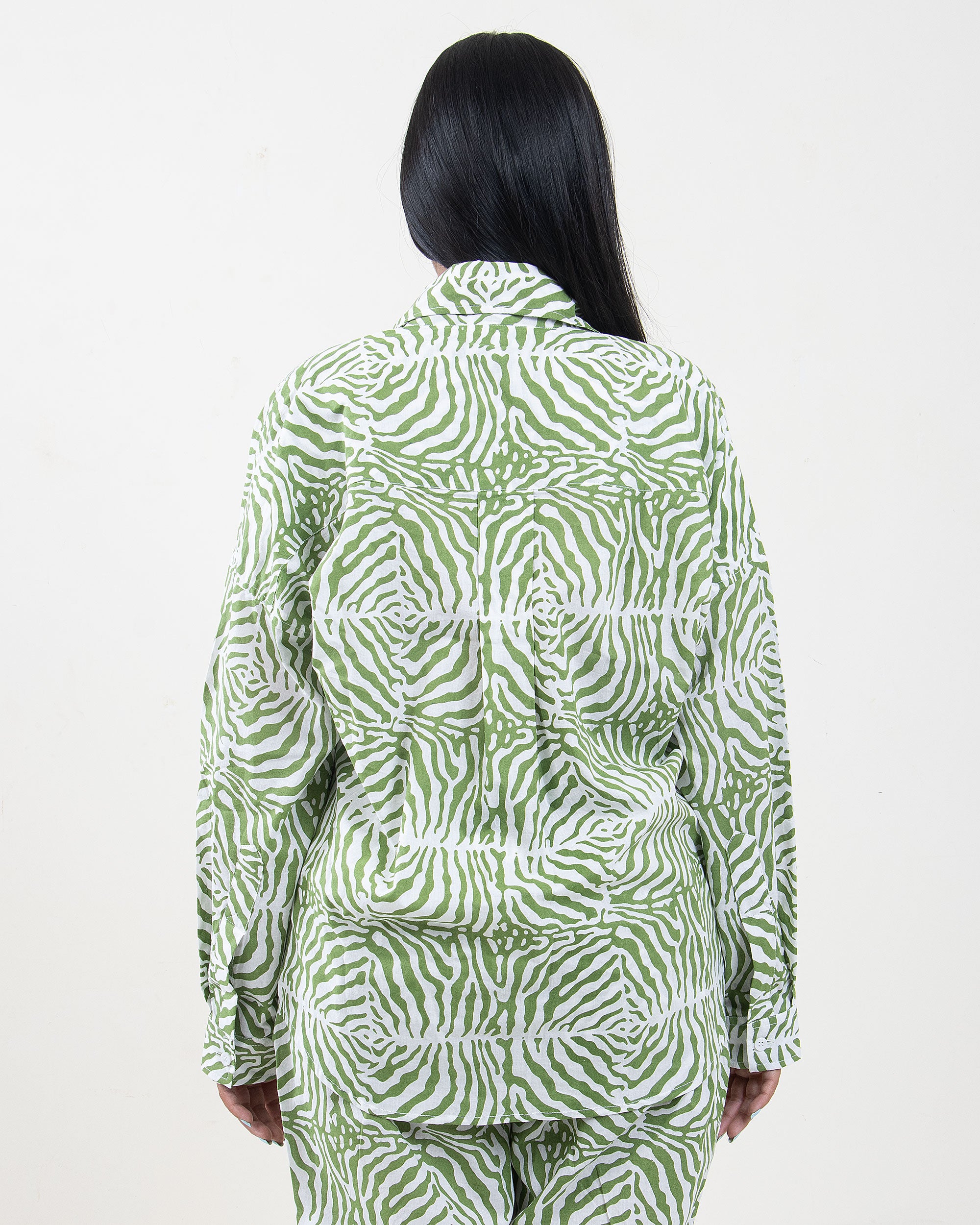 Hand Printed Green Light Cotton Cord Set for ladies