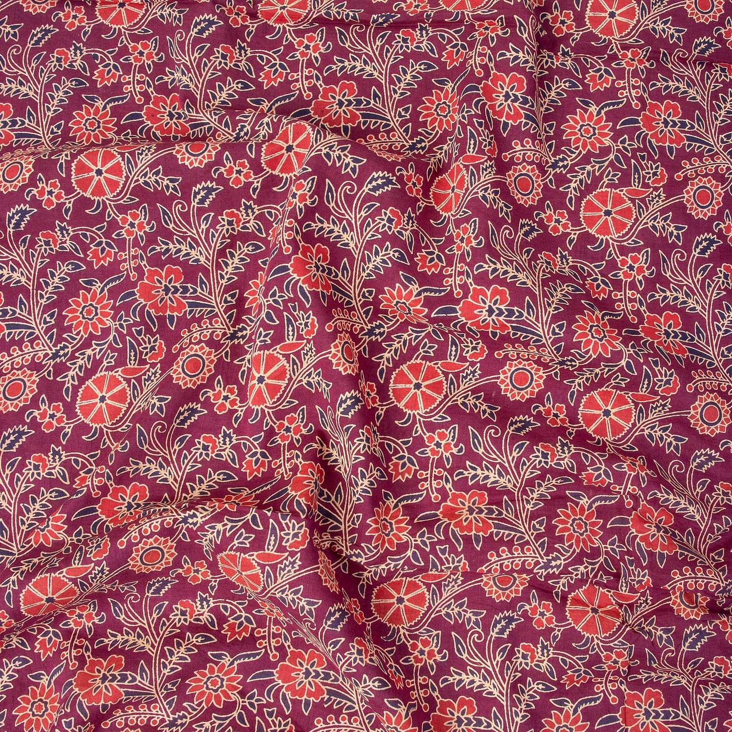 Pink Floral Print Silk Ajarakh Block Printed Cotton Fabric