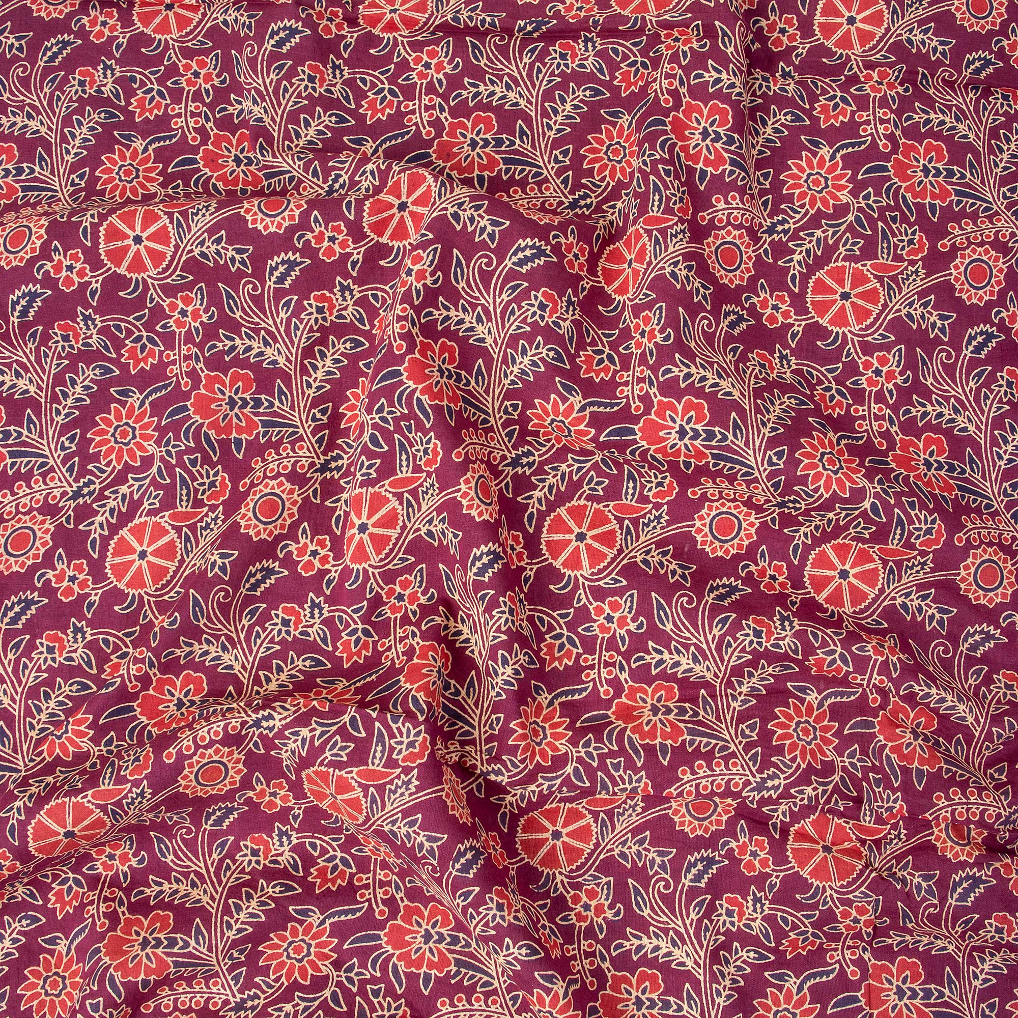 Pink Floral Print Silk Ajarakh Block Printed Cotton Fabric