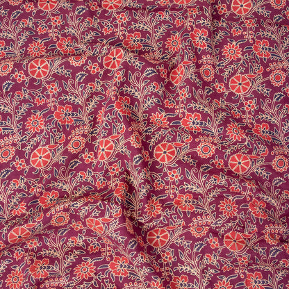 Pink Floral Print Silk Ajarakh Block Printed Cotton Fabric