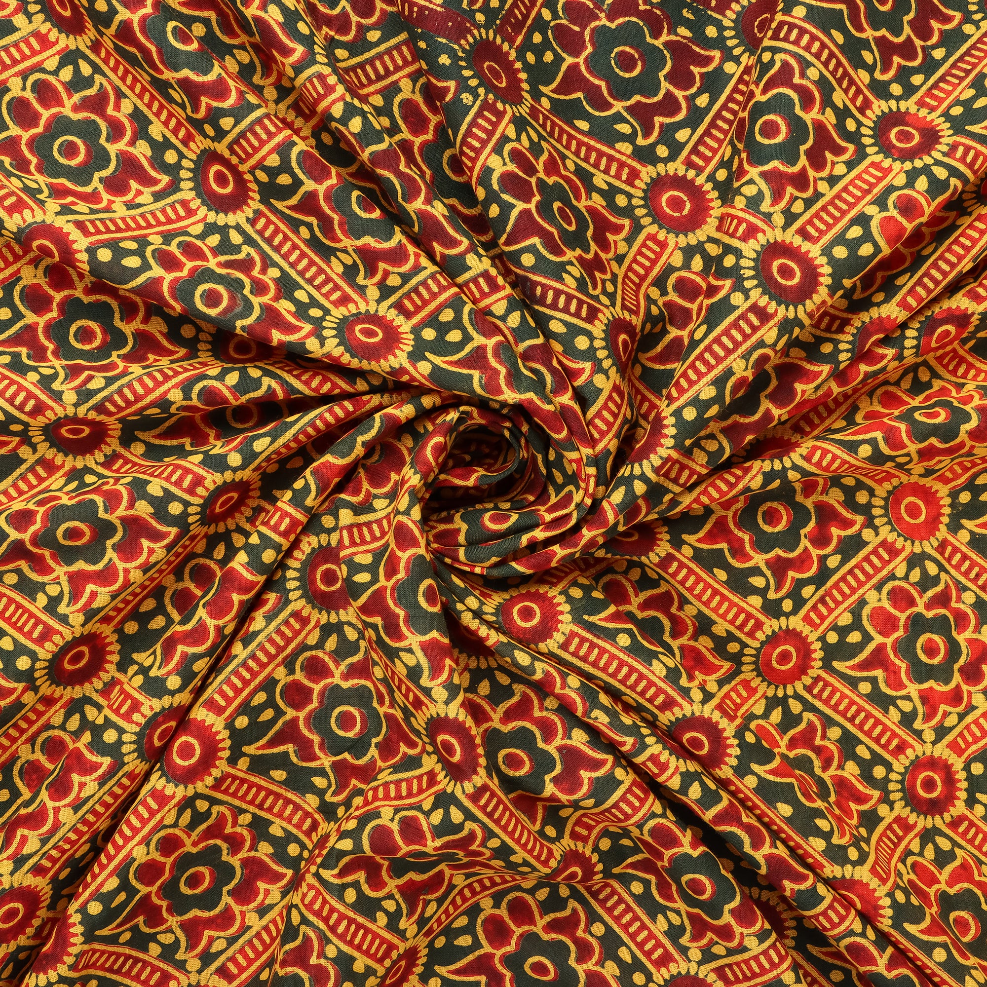 Orange Ajrakh Print Dress Material Fabric