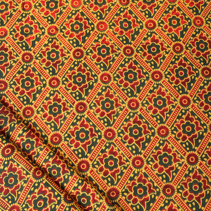 Orange Ajrakh Print Dress Material Fabric