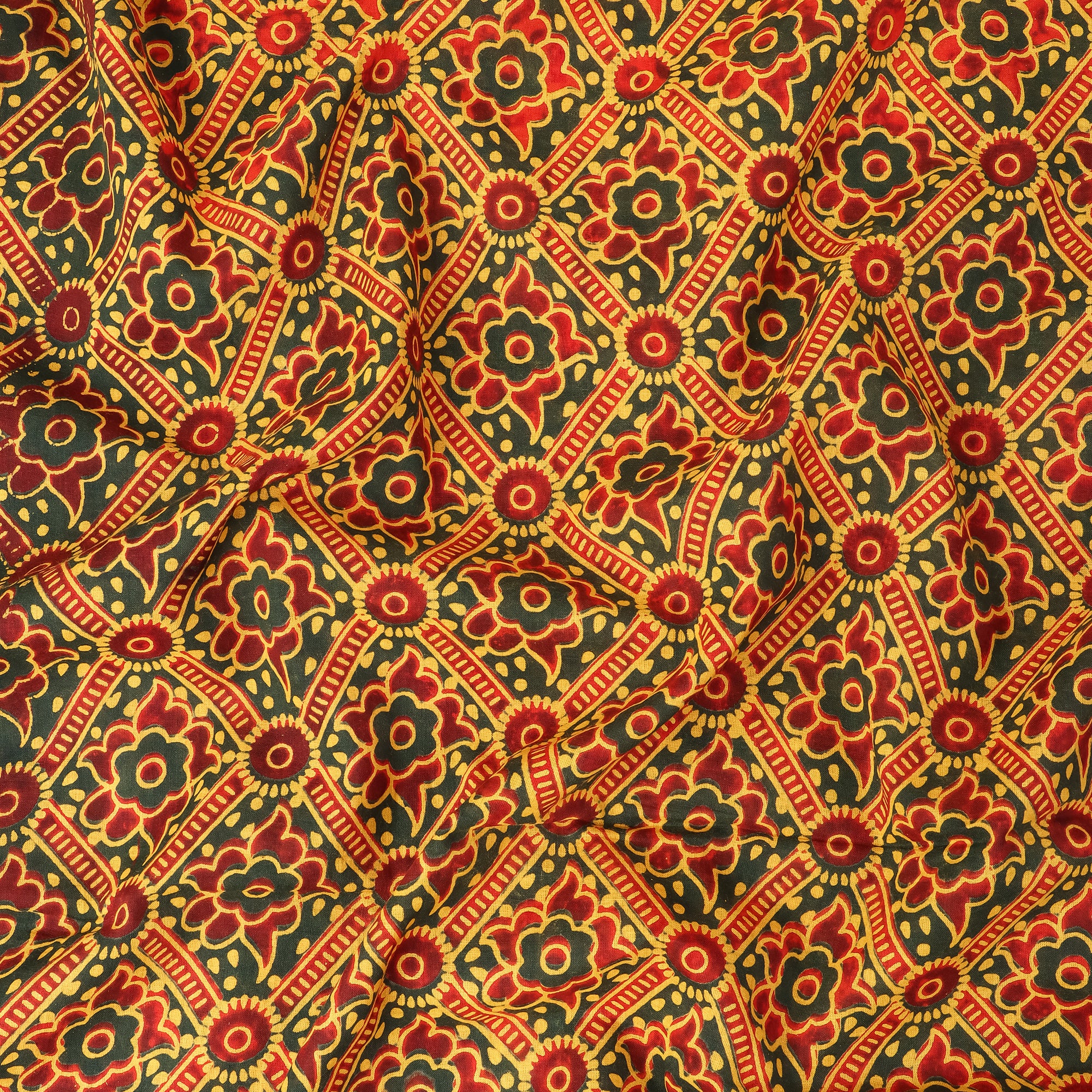 Orange Ajrakh Print Dress Material Fabric