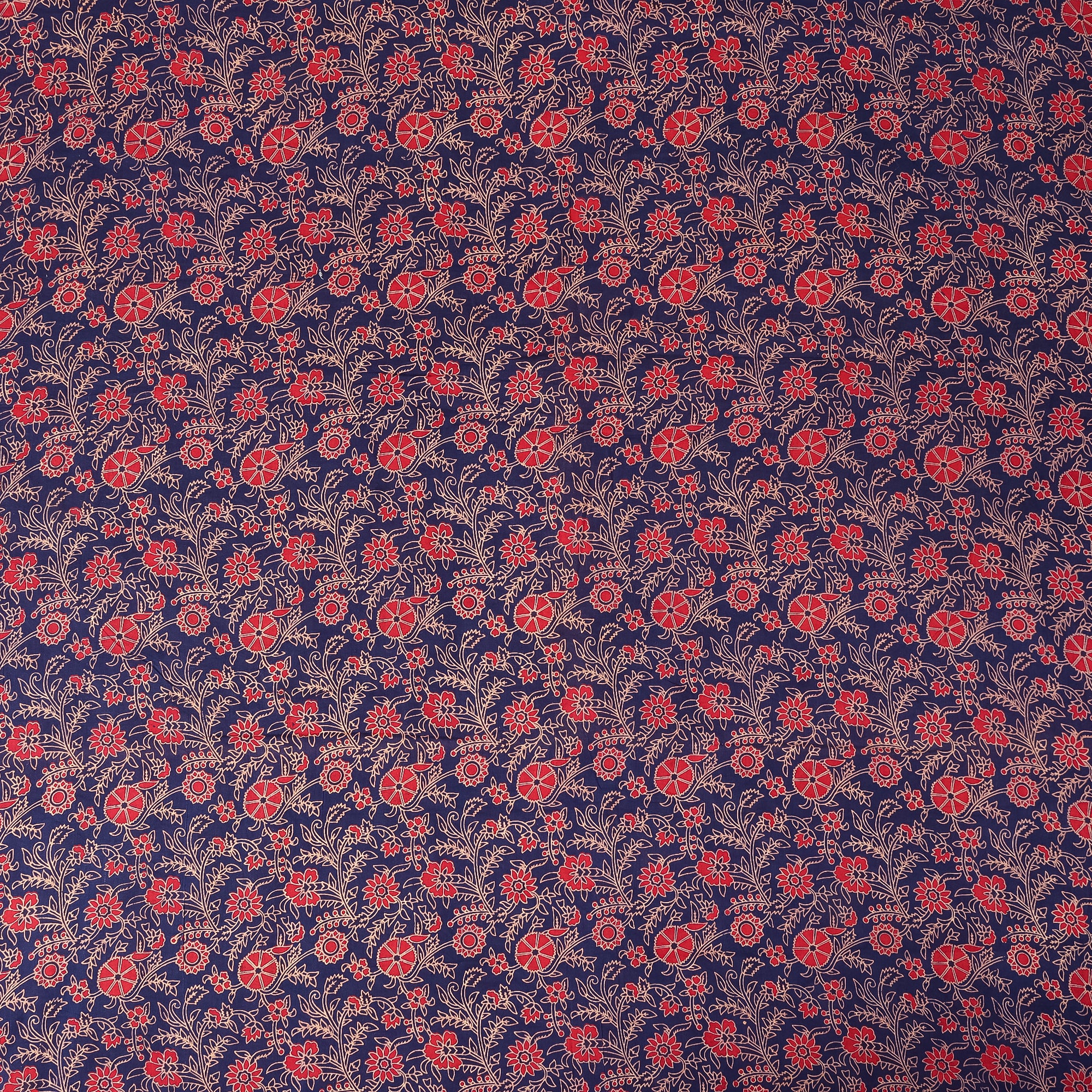 Pink Floral Ajrak Print Fabric Material