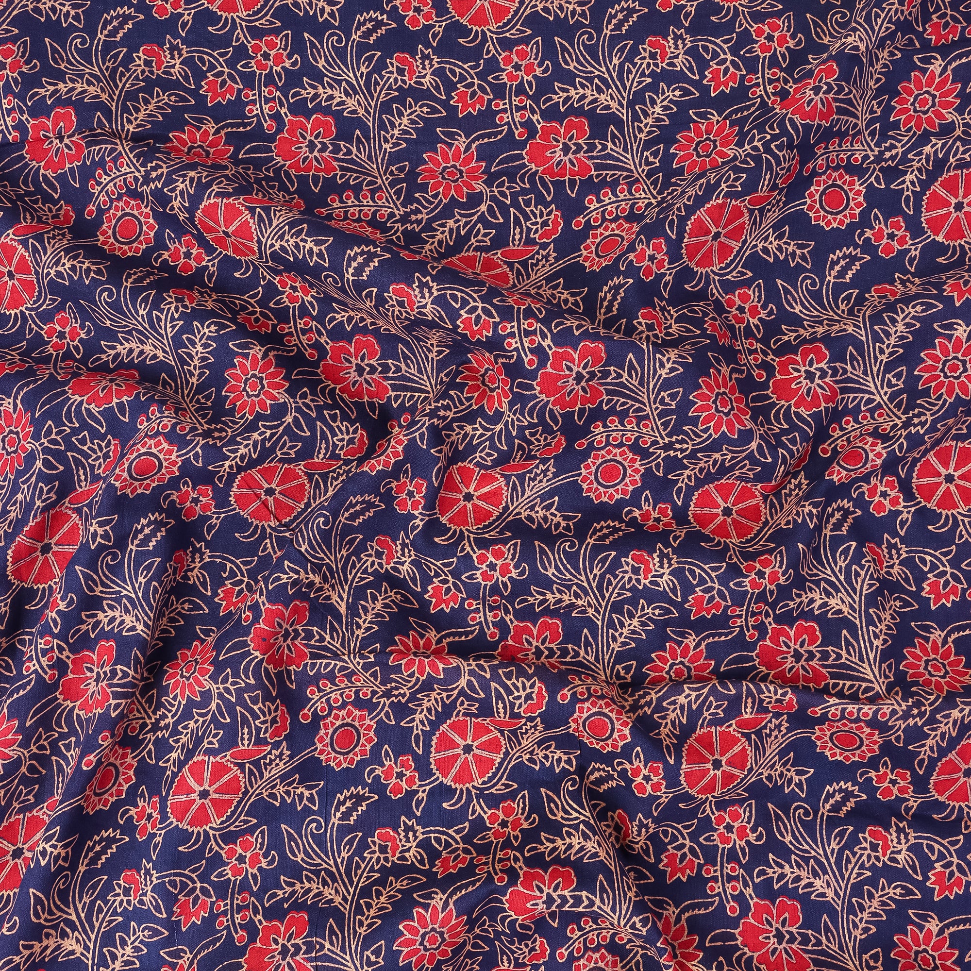 Pink Floral Ajrak Print Fabric Material