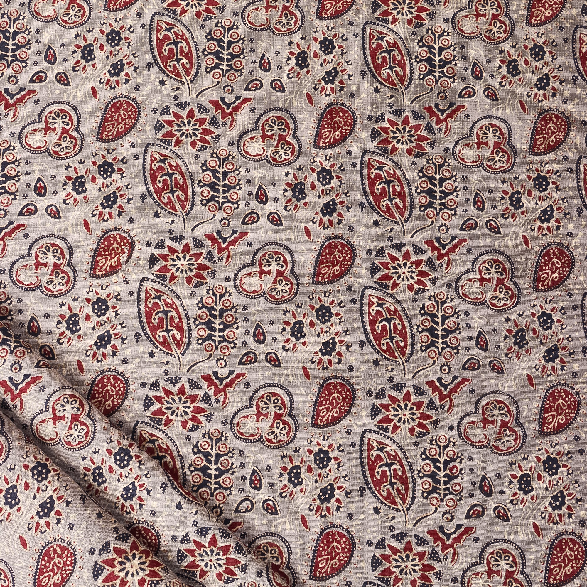 Multicolor Leaf Printed Pure Cotton Ajrakh Fabric