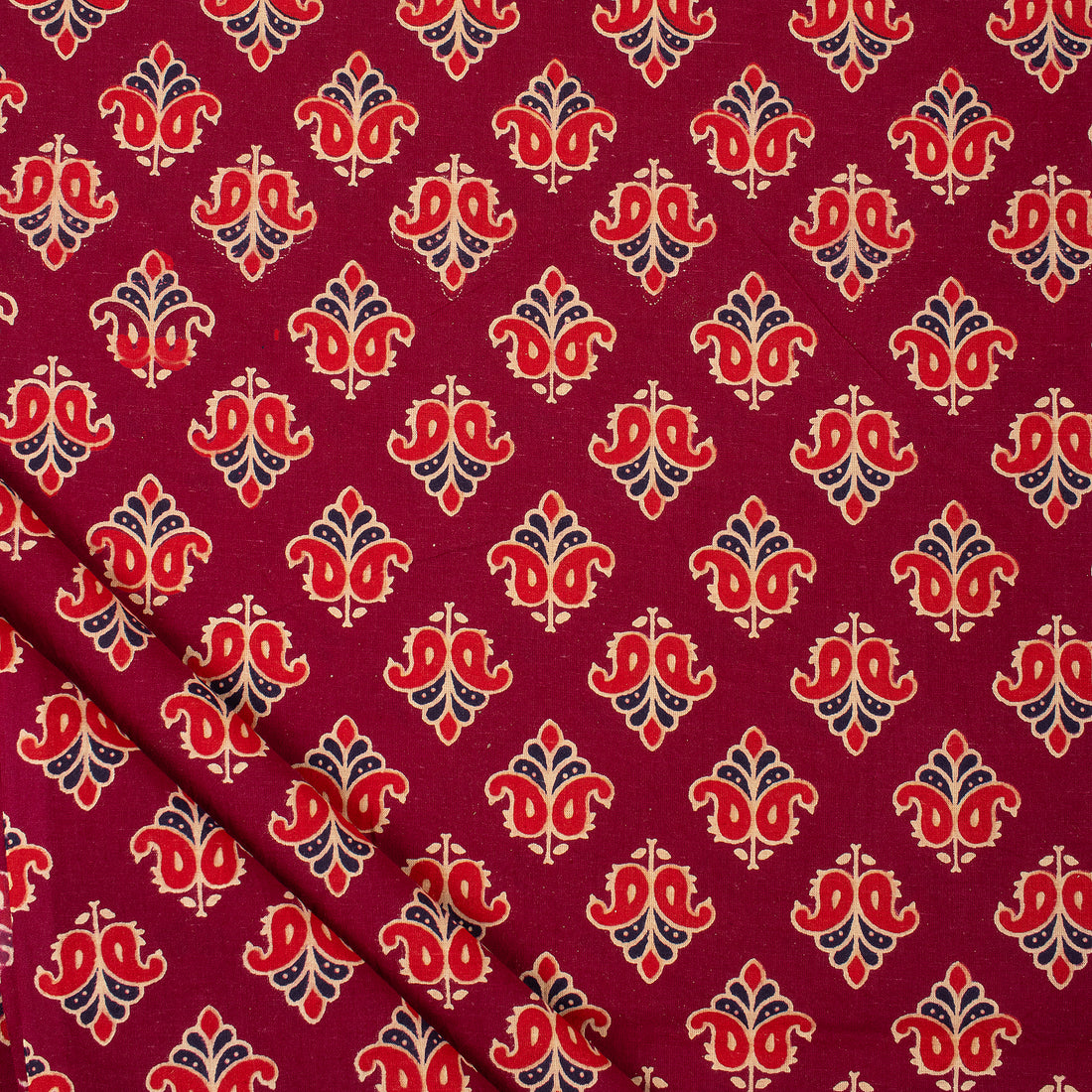 Floral Print Hand Block Ajrakh Fabric Online