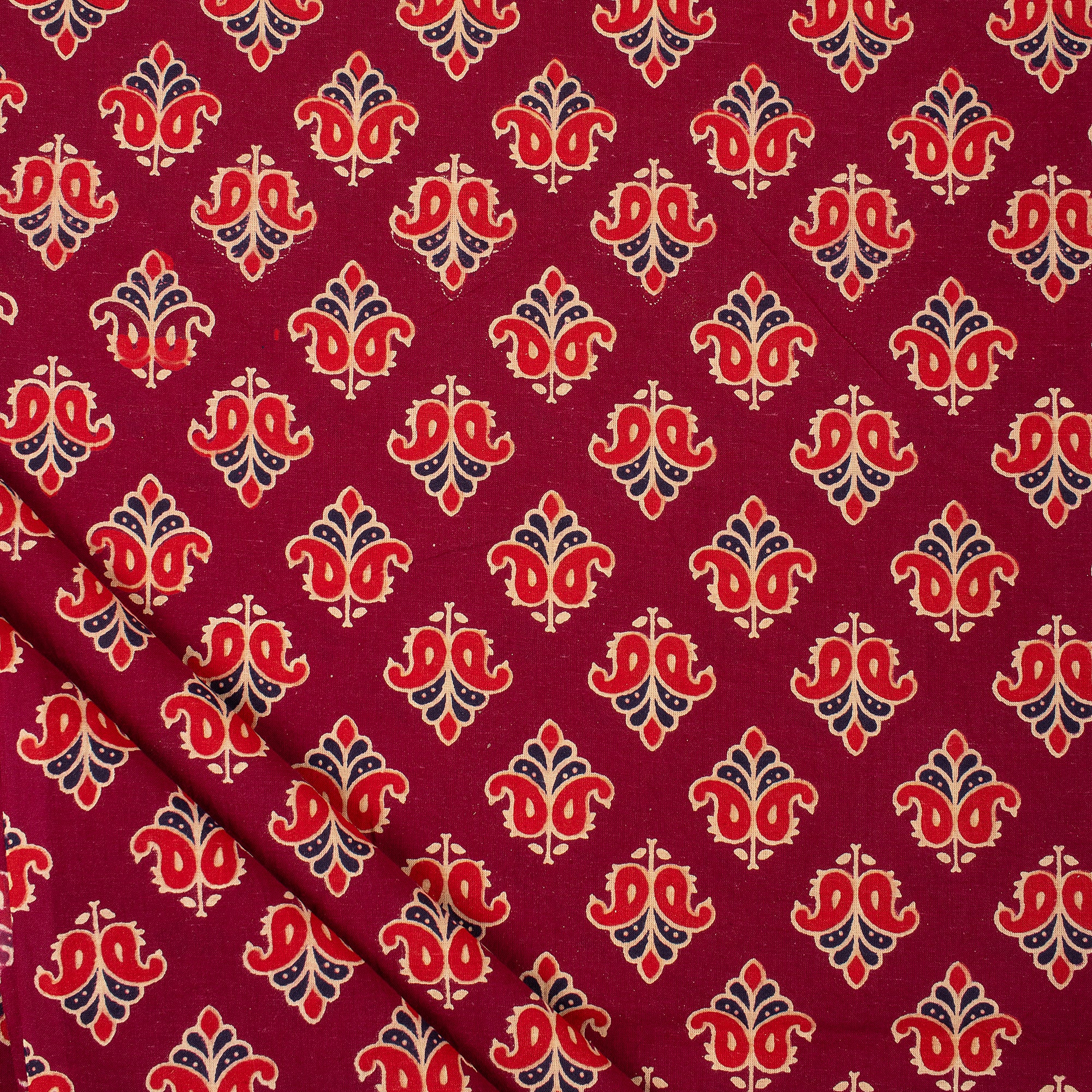 Floral Print Hand Block Ajrakh Fabric Online