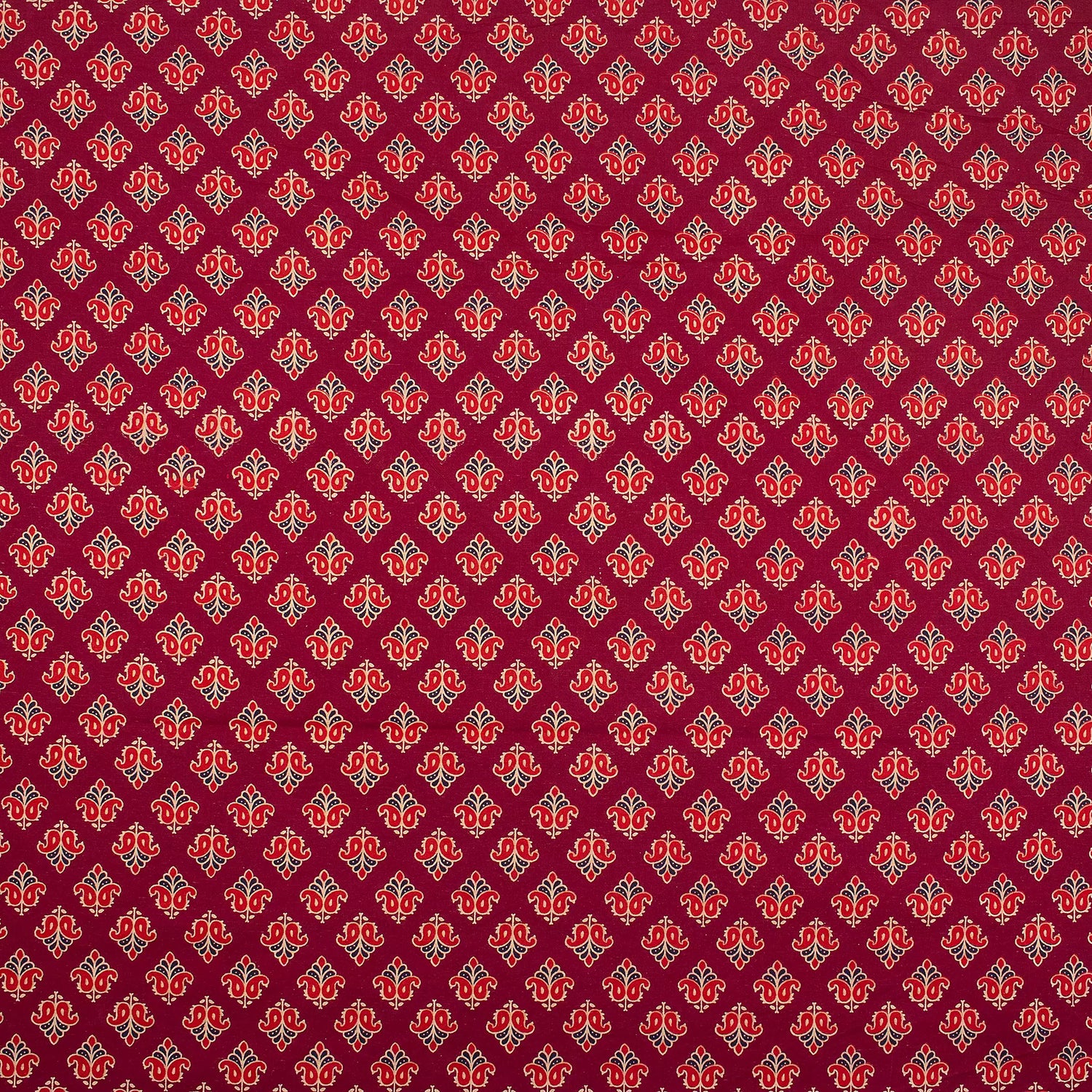 Floral Print Hand Block Ajrakh Fabric Online