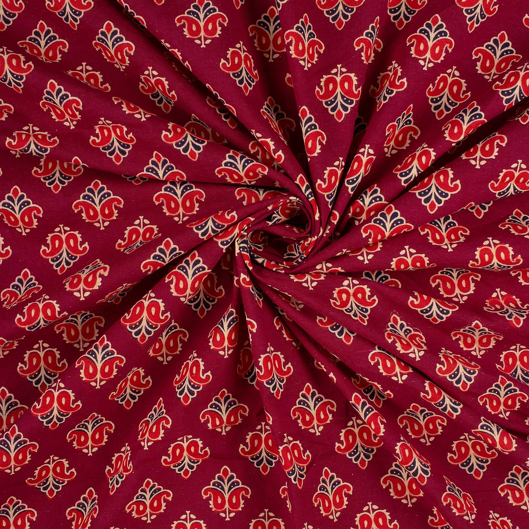 Floral Print Hand Block Ajrakh Fabric Online