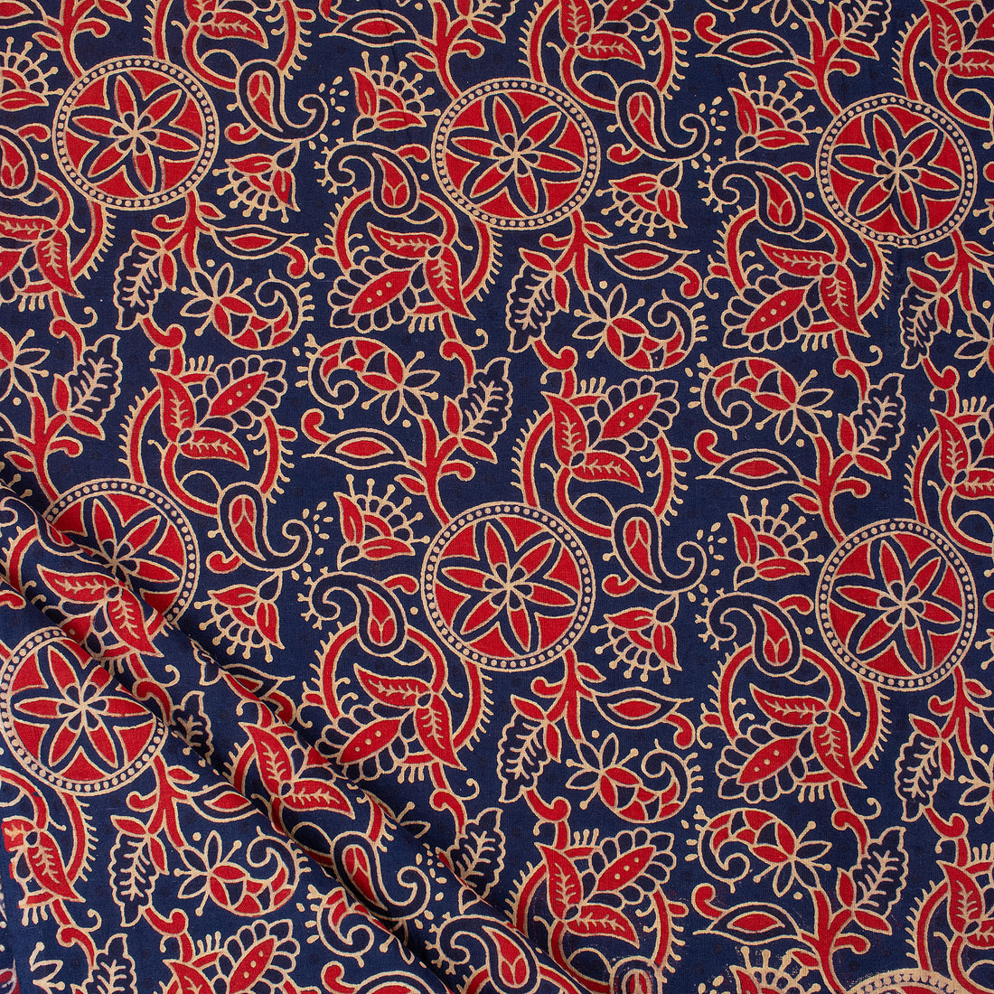 Organic Cotton Hand Block Ajrakh Running Fabric