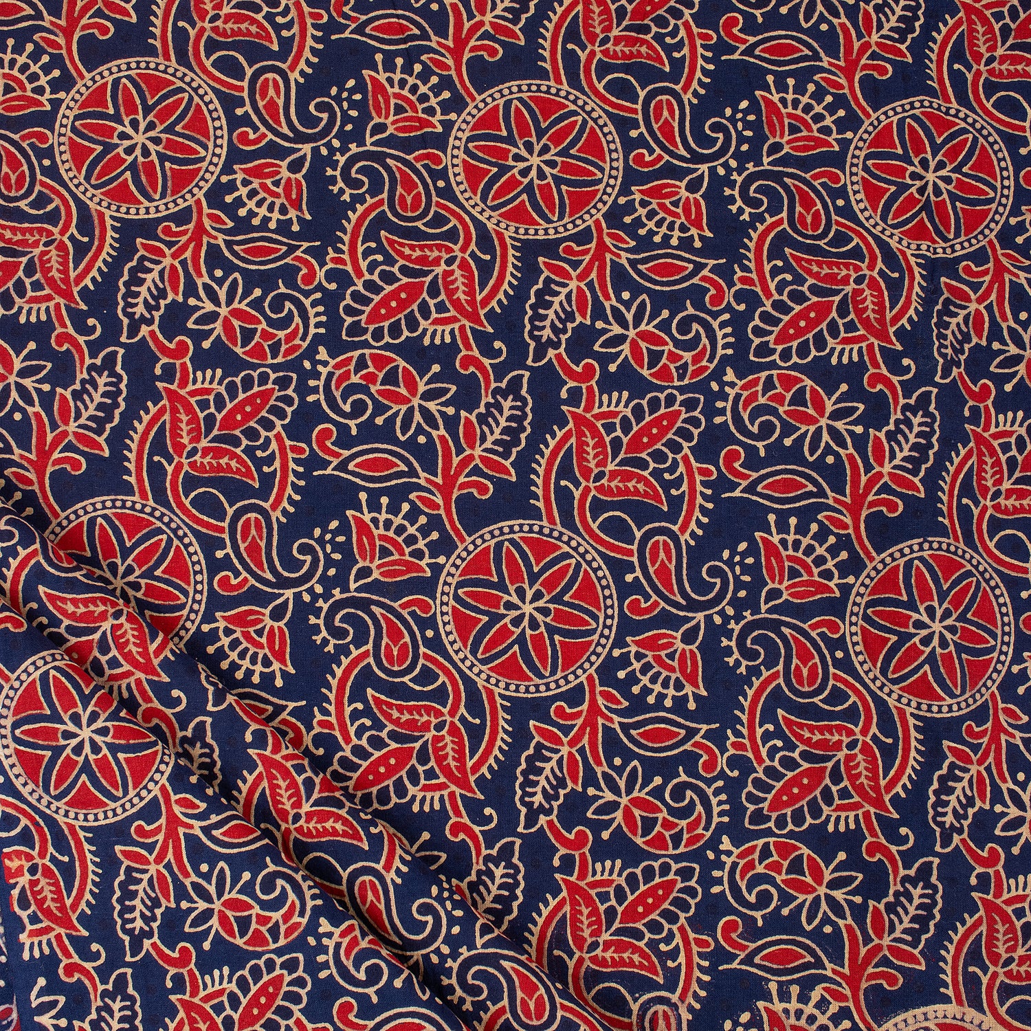 Organic Cotton Hand Block Ajrakh Running Fabric