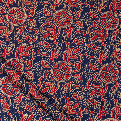 Organic Cotton Hand Block Ajrakh Running Fabric