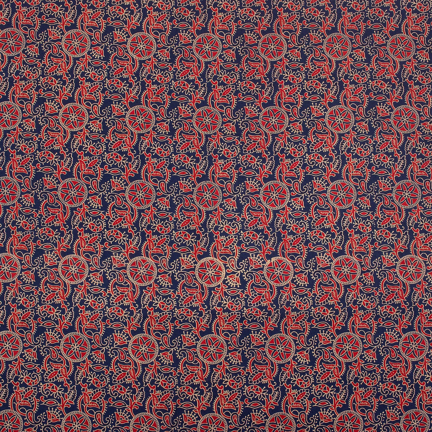 Organic Cotton Hand Block Ajrakh Running Fabric