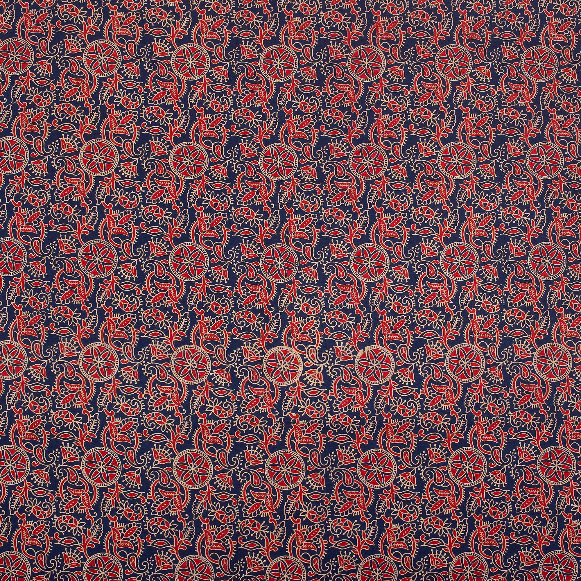 Organic Cotton Hand Block Ajrakh Running Fabric