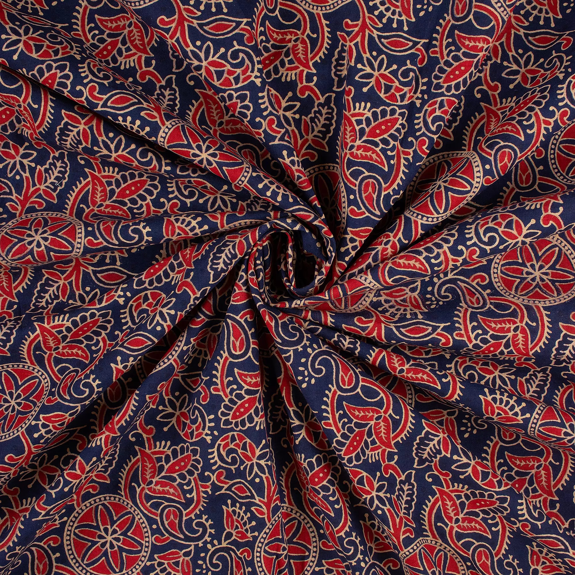 Organic Cotton Hand Block Ajrakh Running Fabric