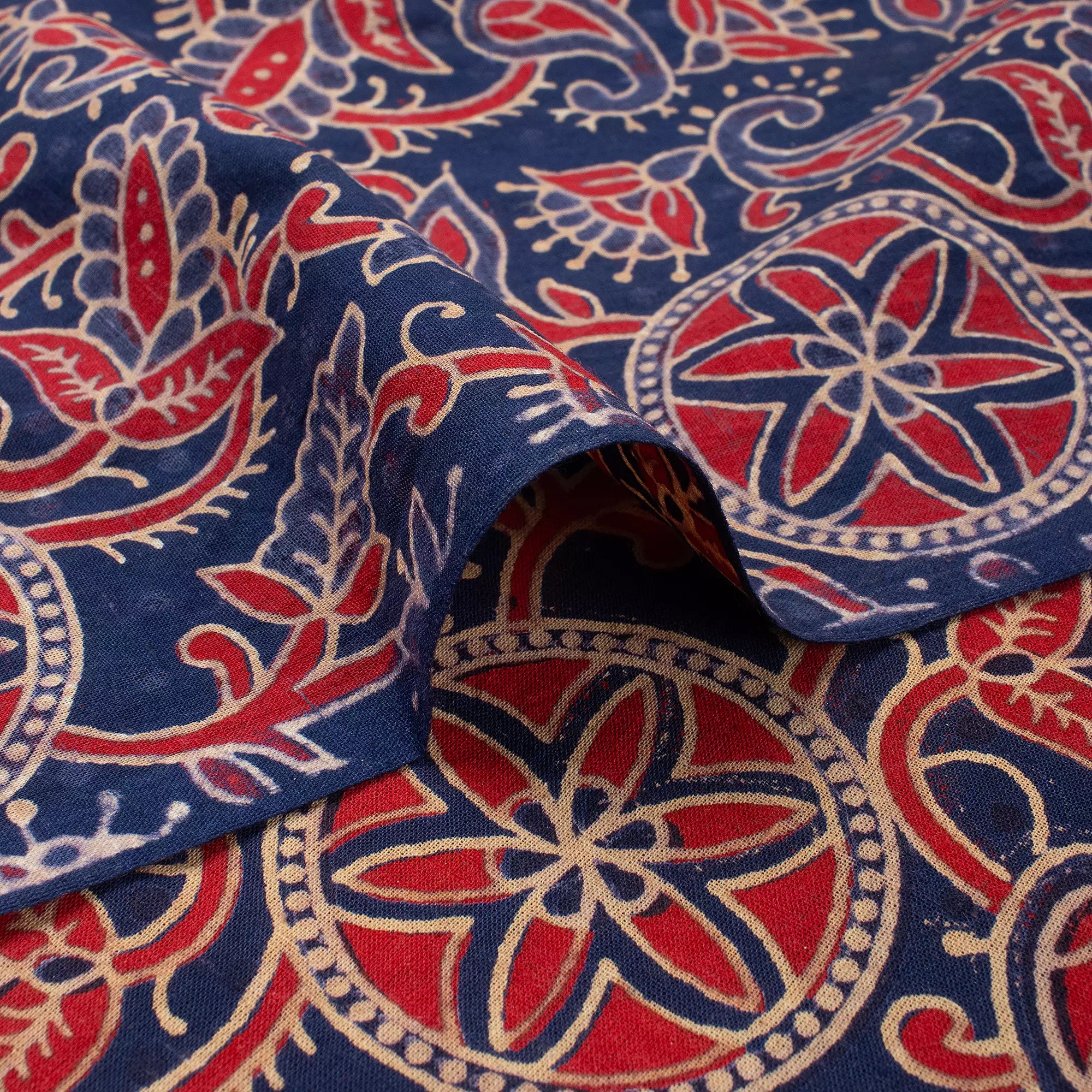 Organic Cotton Hand Block Ajrakh Running Fabric