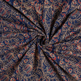 Indian Ajrakh Blue Floral Cotton Fabric For Dress