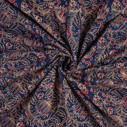 Indian Ajrakh Blue Floral Cotton Fabric For Dress