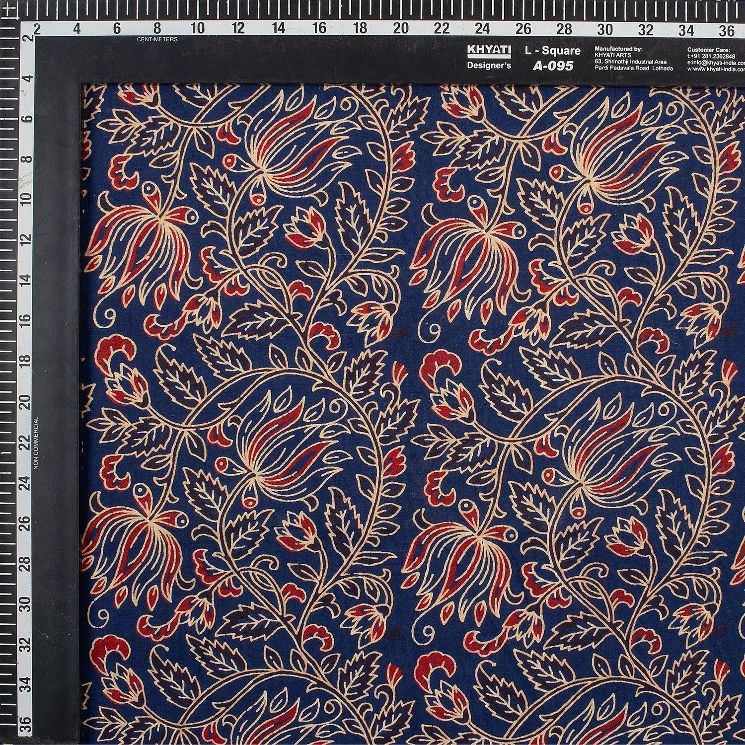 Indian Ajrakh Blue Floral Cotton Fabric For Dress