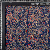 Indian Ajrakh Blue Floral Cotton Fabric For Dress