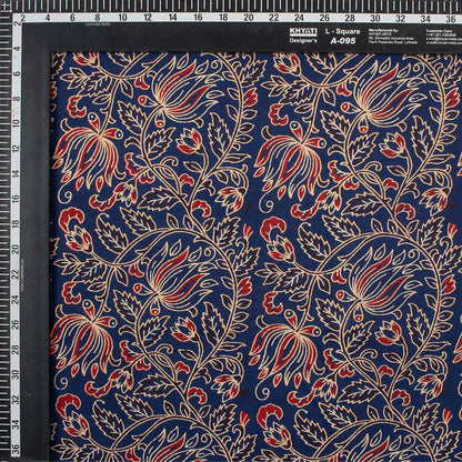 Indian Ajrakh Blue Floral Cotton Fabric For Dress