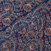 Indian Ajrakh Blue Floral Cotton Fabric For Dress