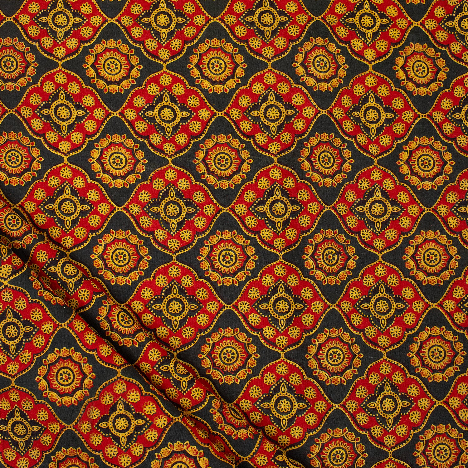 Geometric Hand Block Printed Cotton Ajrakh Fabric