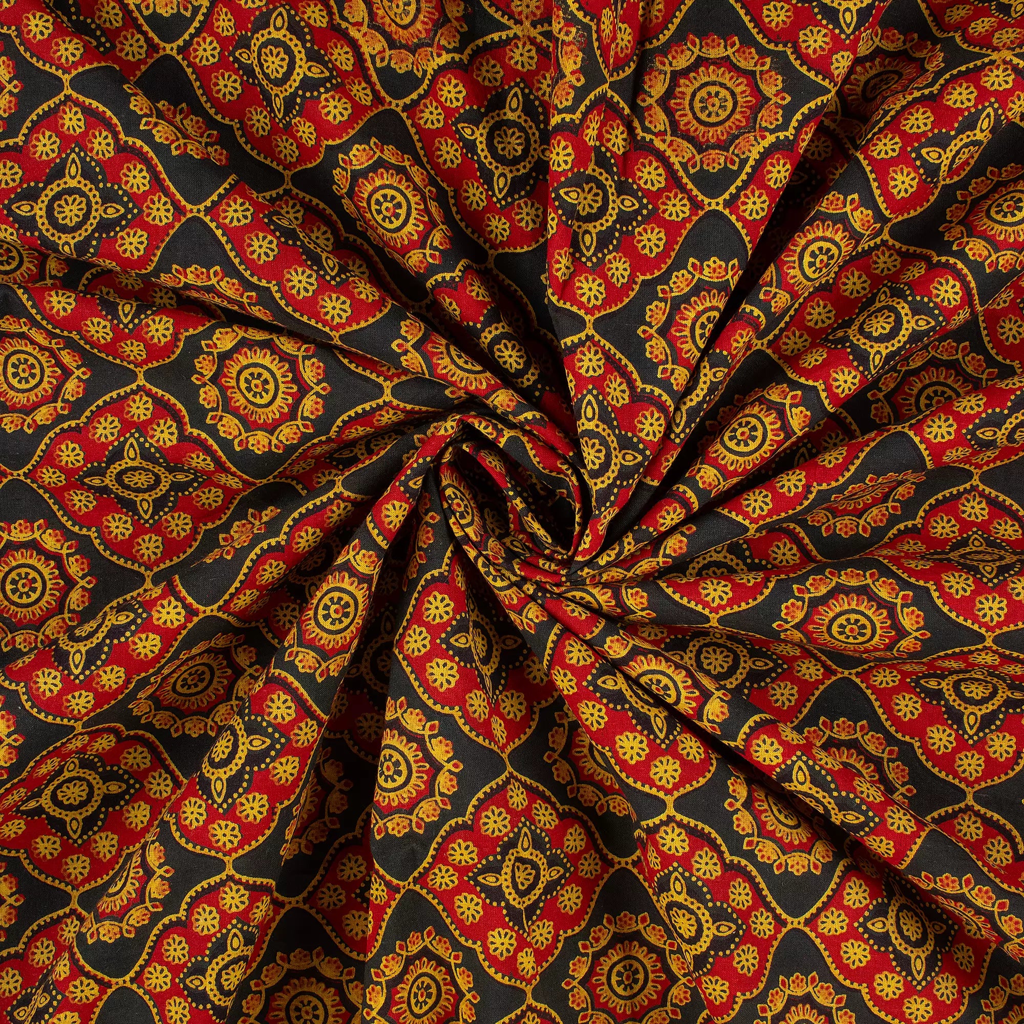 Geometric Hand Block Printed Cotton Ajrakh Fabric