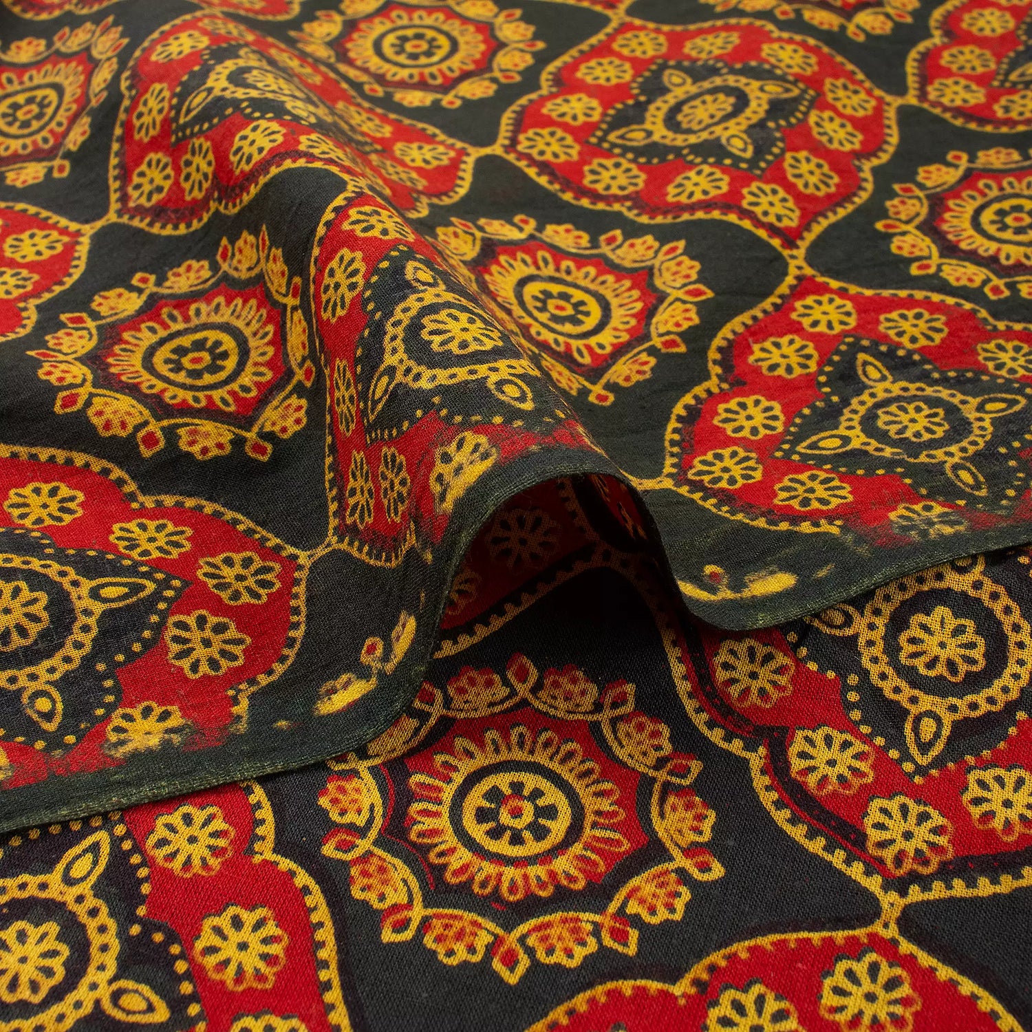 Geometric Hand Block Printed Cotton Ajrakh Fabric