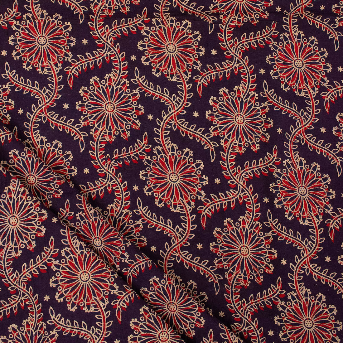 Indian Hand Block Ajrakh Floral Printed Fabric