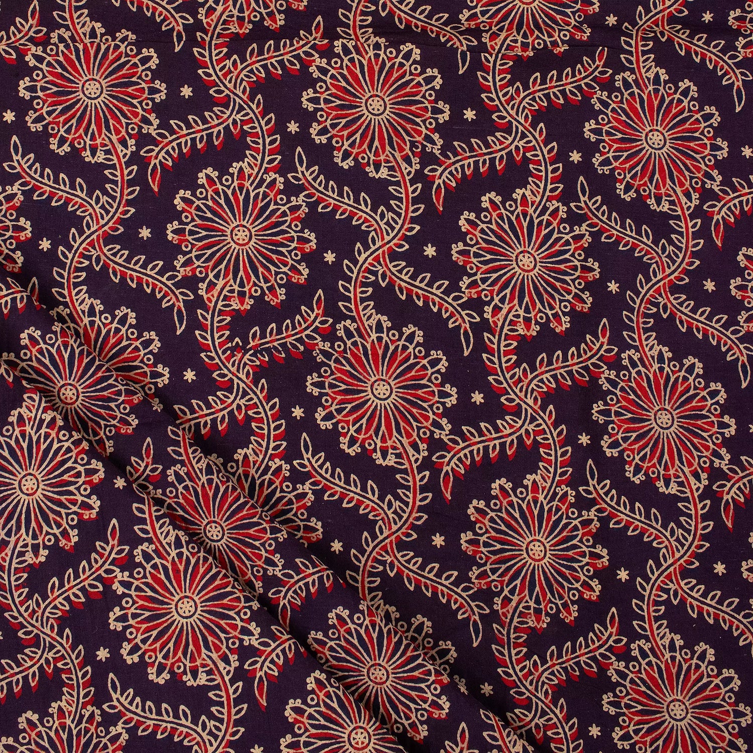 Indian Hand Block Ajrakh Floral Printed Fabric