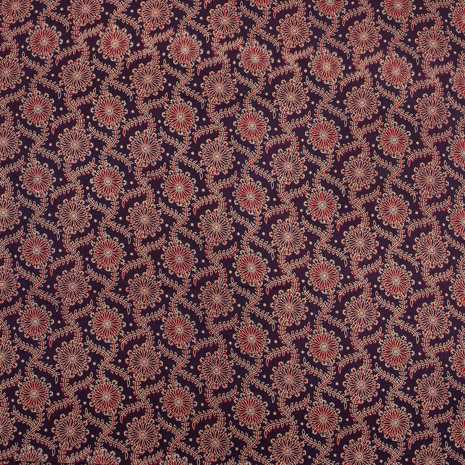 Indian Hand Block Ajrakh Floral Printed Fabric