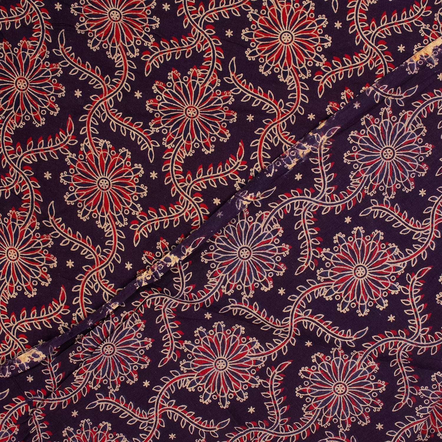 Indian Hand Block Ajrakh Floral Printed Fabric
