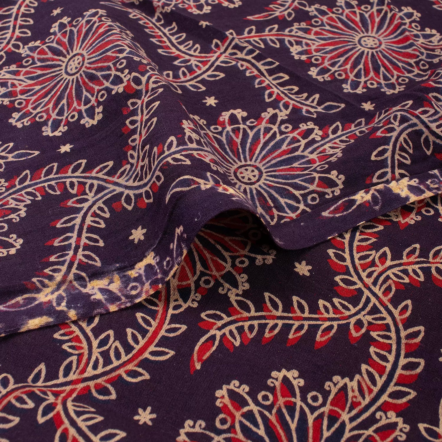 Indian Hand Block Ajrakh Floral Printed Fabric