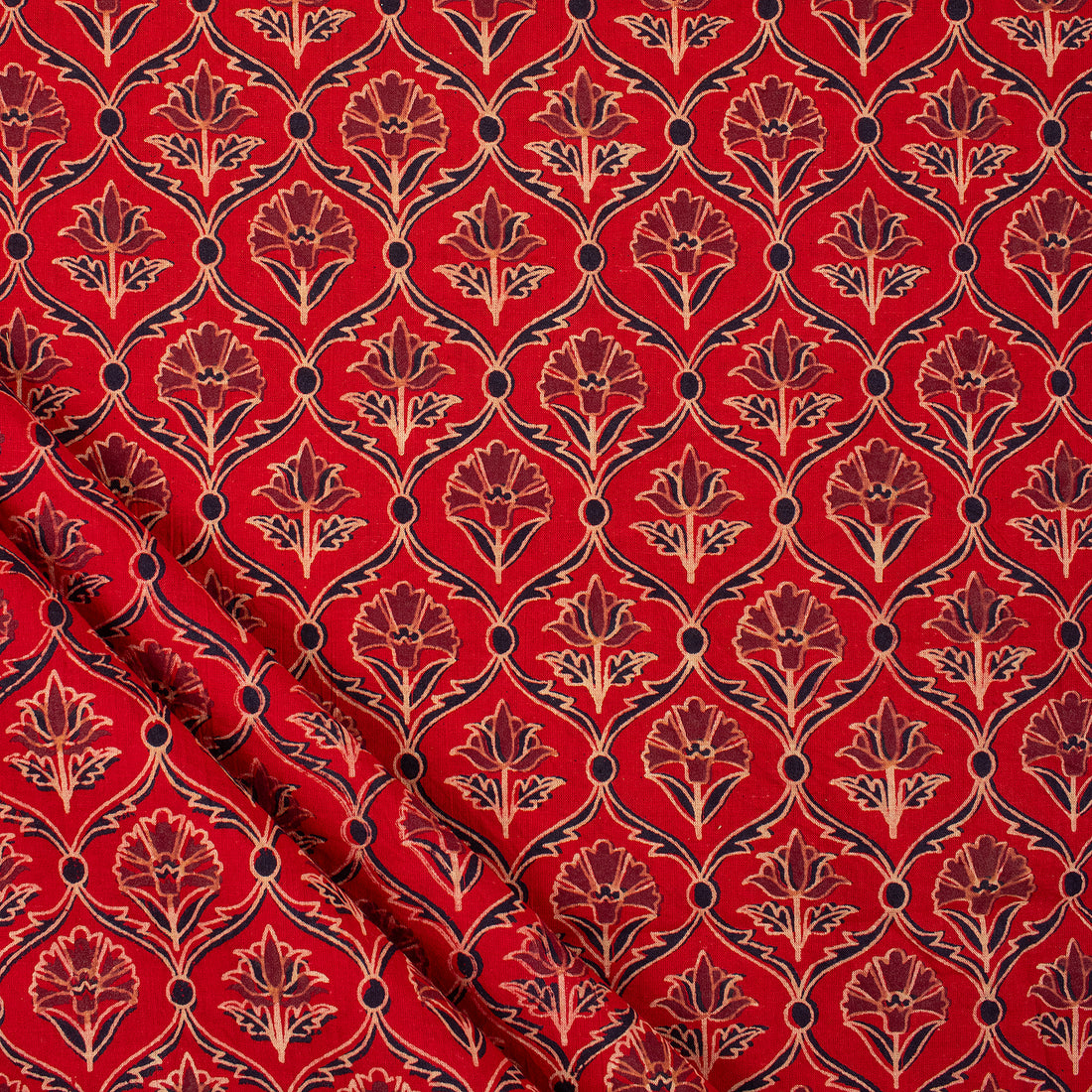 Indian Hand Block Ajrakh Floral Printed Fabric