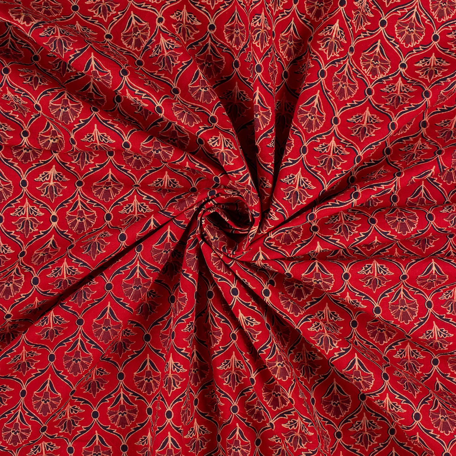 Indian Hand Block Ajrakh Floral Printed Fabric