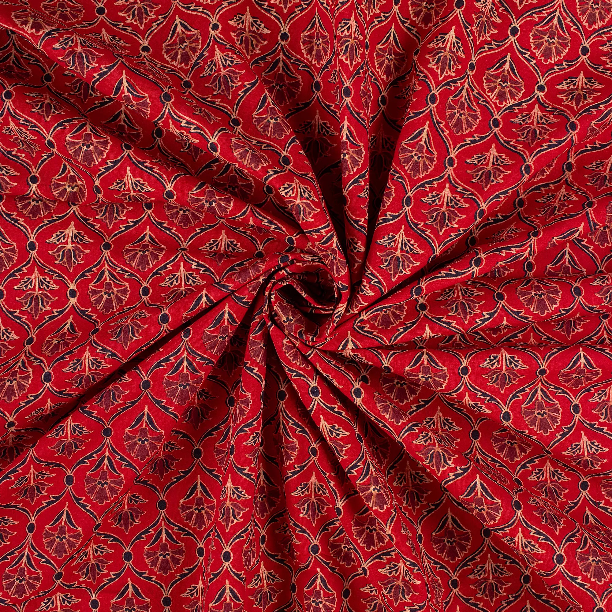 Indian Hand Block Ajrakh Floral Printed Fabric