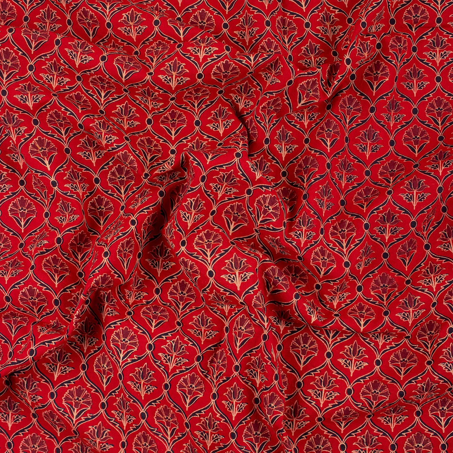 Indian Hand Block Ajrakh Floral Printed Fabric