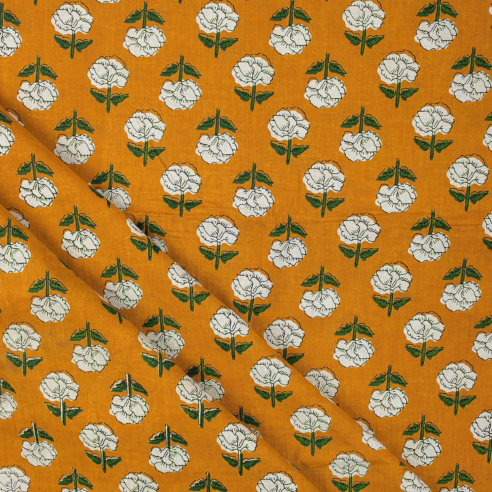 Mustard Yellow Hand Block Bagru Printed Fabric