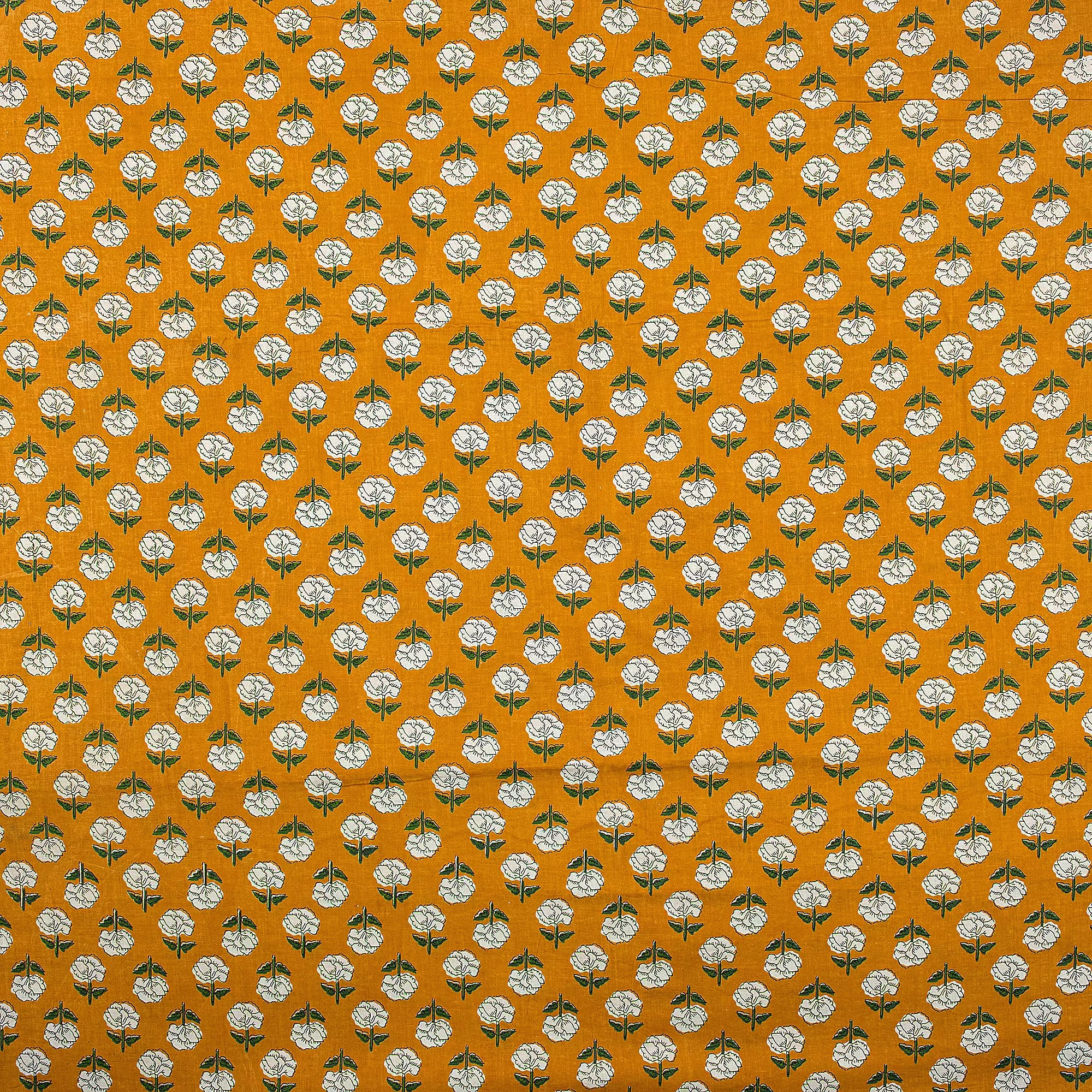 Mustard Yellow Hand Block Bagru Printed Fabric