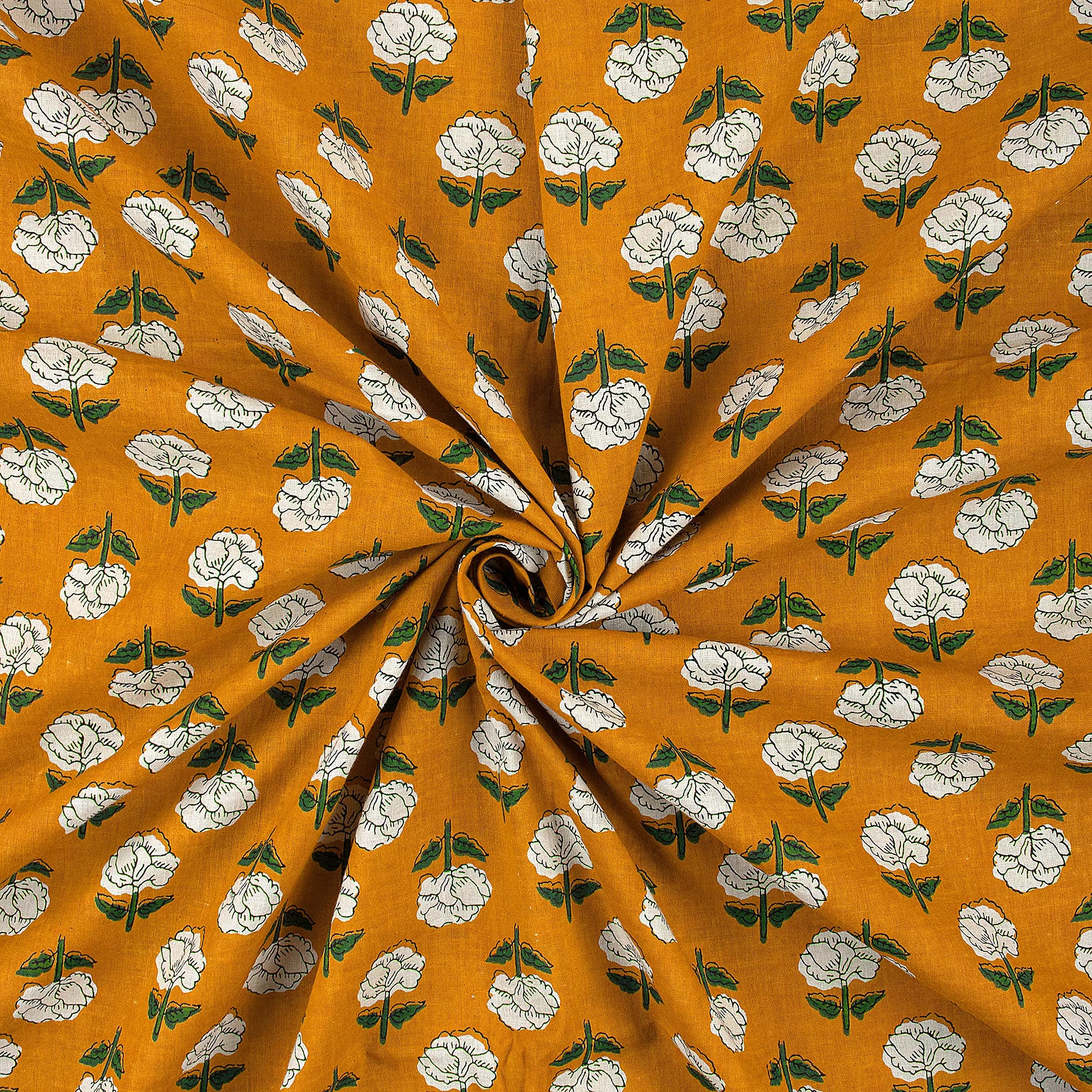 Mustard Yellow Hand Block Bagru Printed Fabric