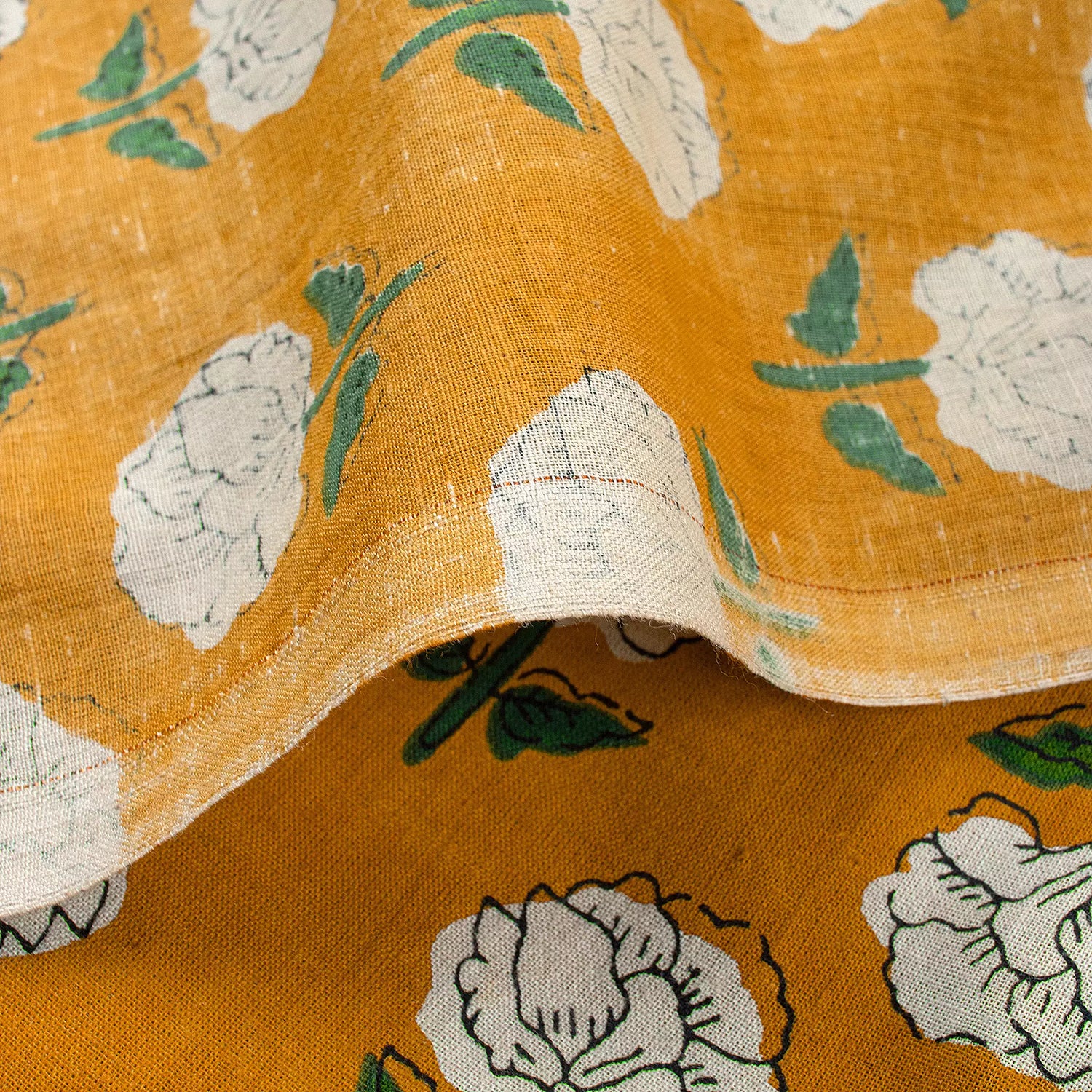 Mustard Yellow Hand Block Bagru Printed Fabric