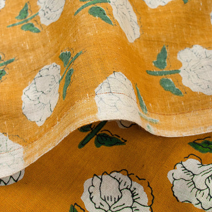 Mustard Yellow Hand Block Bagru Printed Fabric