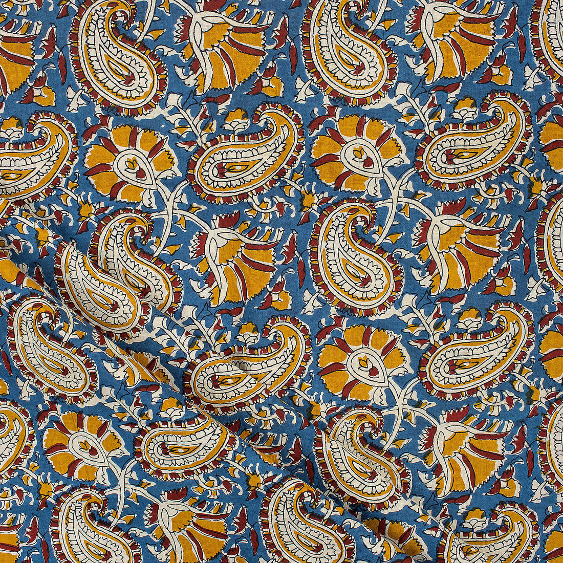 Handmade Bagru Printed Blue Paisley Fabric